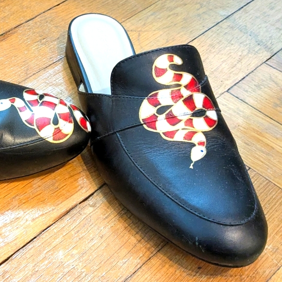 Alepel Women's Gold Snake Mule in Black Leather signed one of a kind - Picture 2 of 16